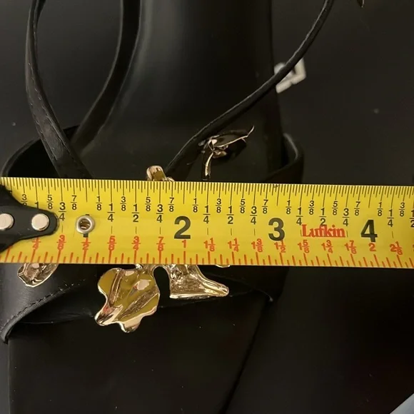 Antonio Melani Stain Black Gold Flower Dressy High Heel Sandals Shoes Evening 10 - Picture 11 of 12